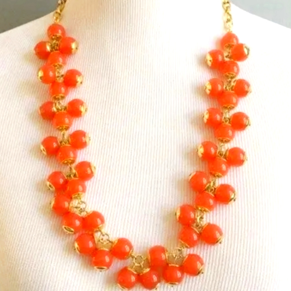 J. Crew Coral Cluster Goldtone Necklace